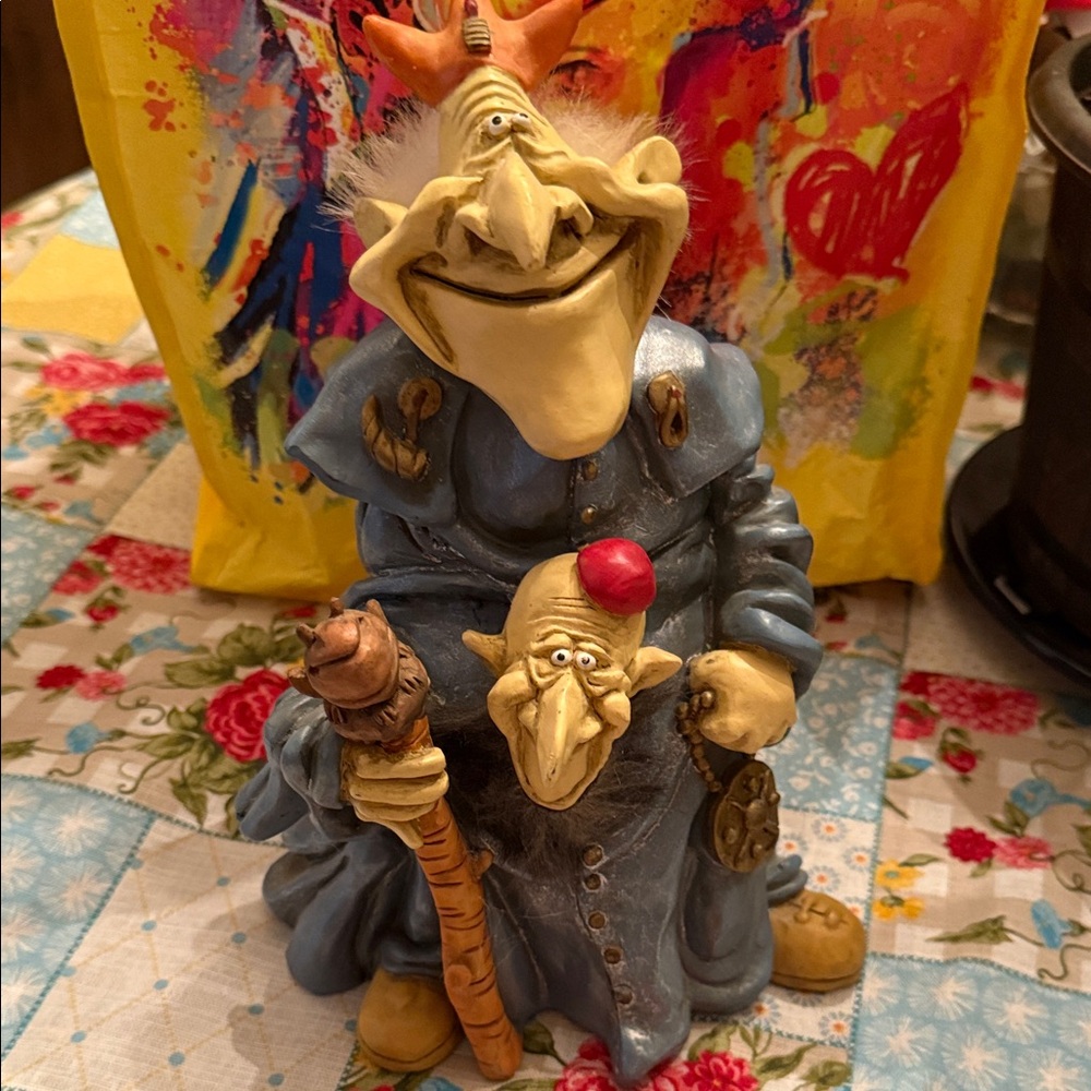 Whimsical Blue and Yellow Wizard Figurine